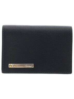 Cartier Santos de Cartier Logo Plate Bifold Card Case Black Gray Leather